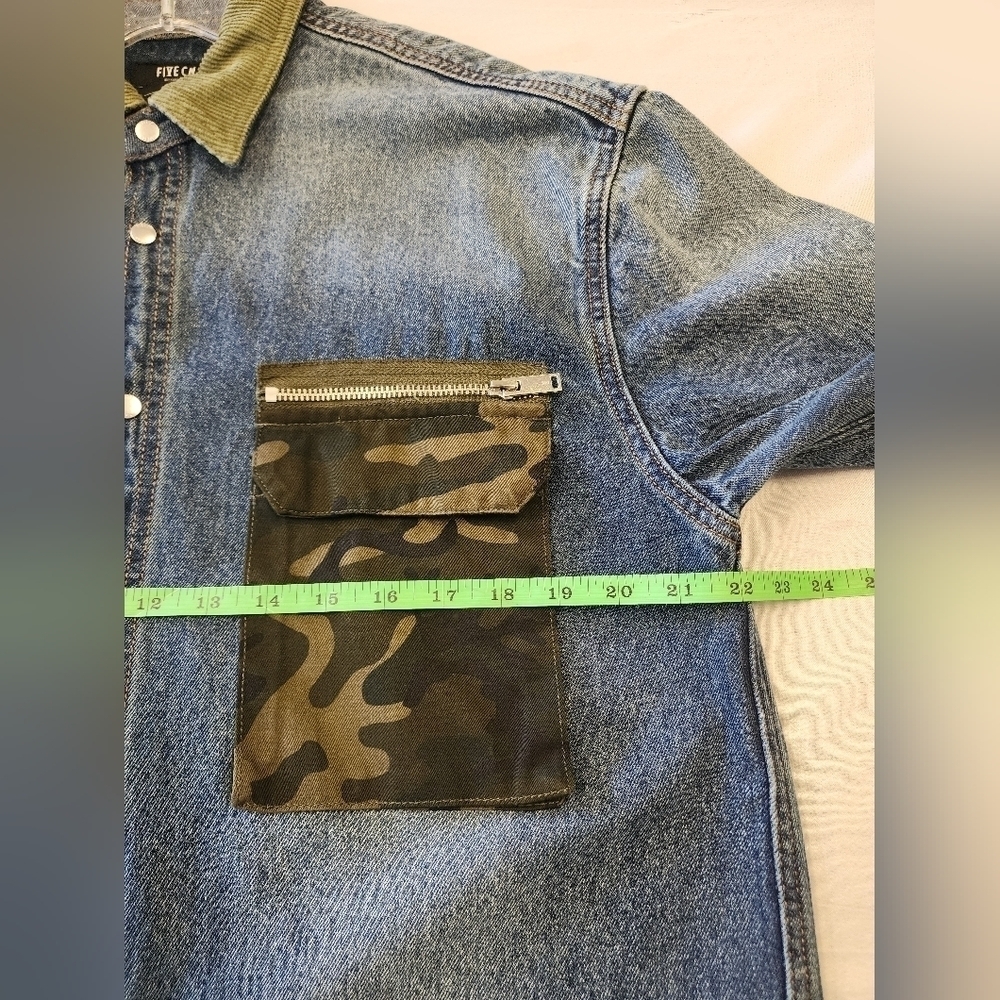 Five CM Denim Shirt Jacket Camo Pocket Corduroy Collar Streetwear Size Small - Picture 5 of 7